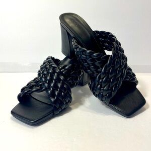 Anne Klein Aiden Black heel Braided Faux Leather  slip on sandals size 7M